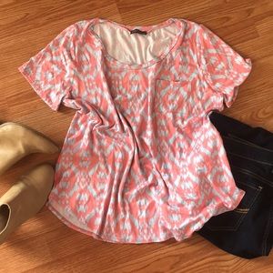 Salmon and Robin’s Egg Blue Ikat Print Top